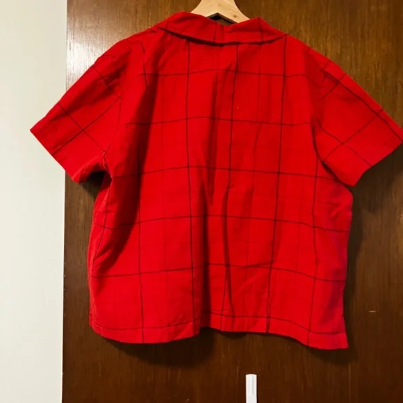 Liz Alig Notched Collar Button Down L Red - Picture 3 of 4